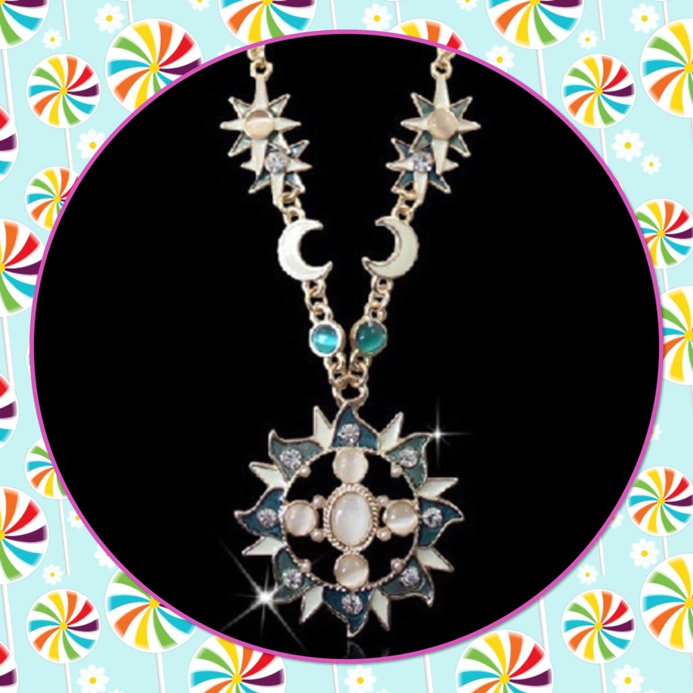 Fashion sun moon crystal long chain necklace